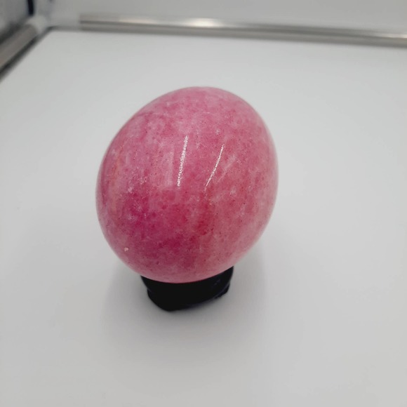 Vtg Pink Sparkle Dk Veins Alabaster Marble Stone  Egg Decorative Easter Spring - Picture 5 of 6